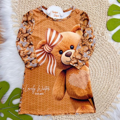  Vestido Manga Longa Ursinha - Ferrugem